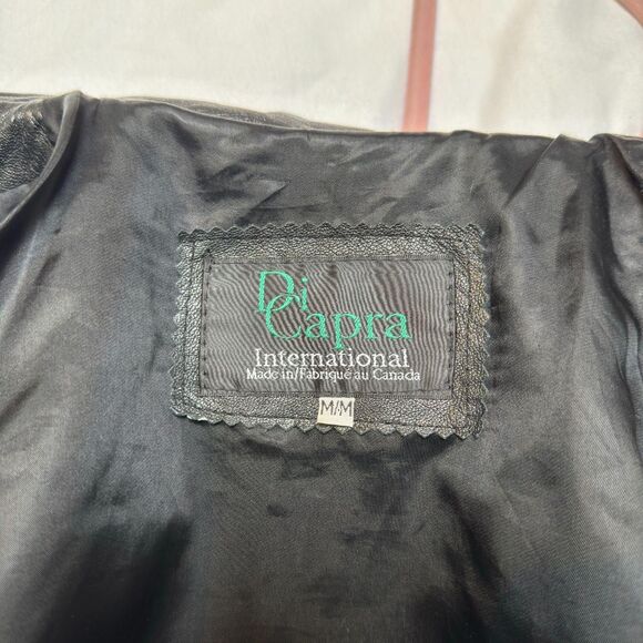Vintage Di Capra Leather Jacket \ Y2K 90s Black 100% Genuine Leather Coat \ Sz M - Picture 2 of 7